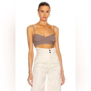 Jonathan Simkhai Linden Compact Rib Knit Bra Top Women’s Sz L In Fawn